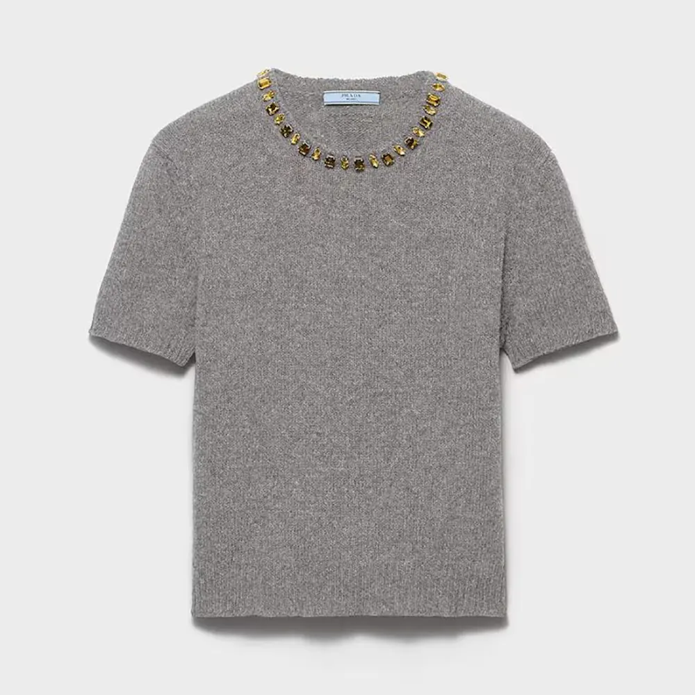 Prada Women Wool And Cashmere Crew-Neck Sweater-Grey P24V2B18M6