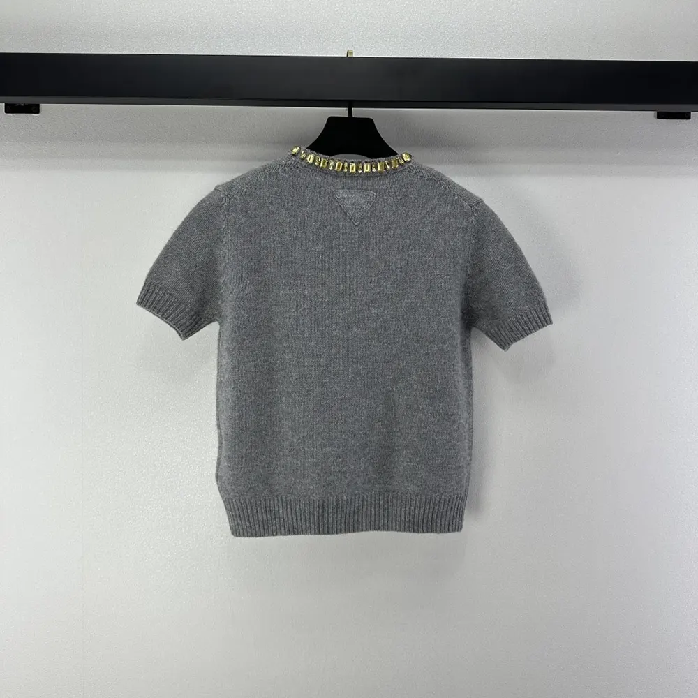 Prada Women Wool And Cashmere Crew-Neck Sweater-Grey P24V2B18M6