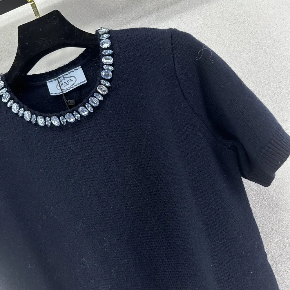 Prada Women Wool And Cashmere Crew-Neck Sweater-Navy P24V2B18M6