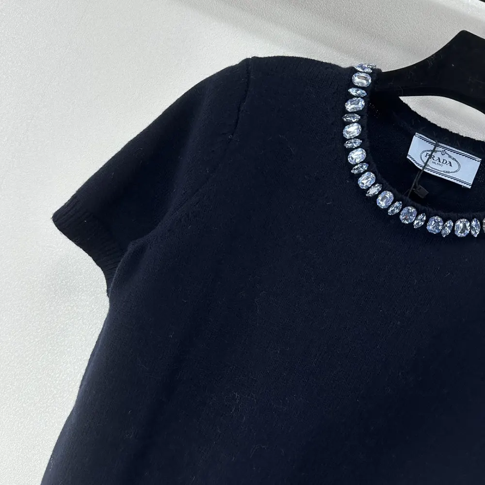 Prada Women Wool And Cashmere Crew-Neck Sweater-Navy P24V2B18M6