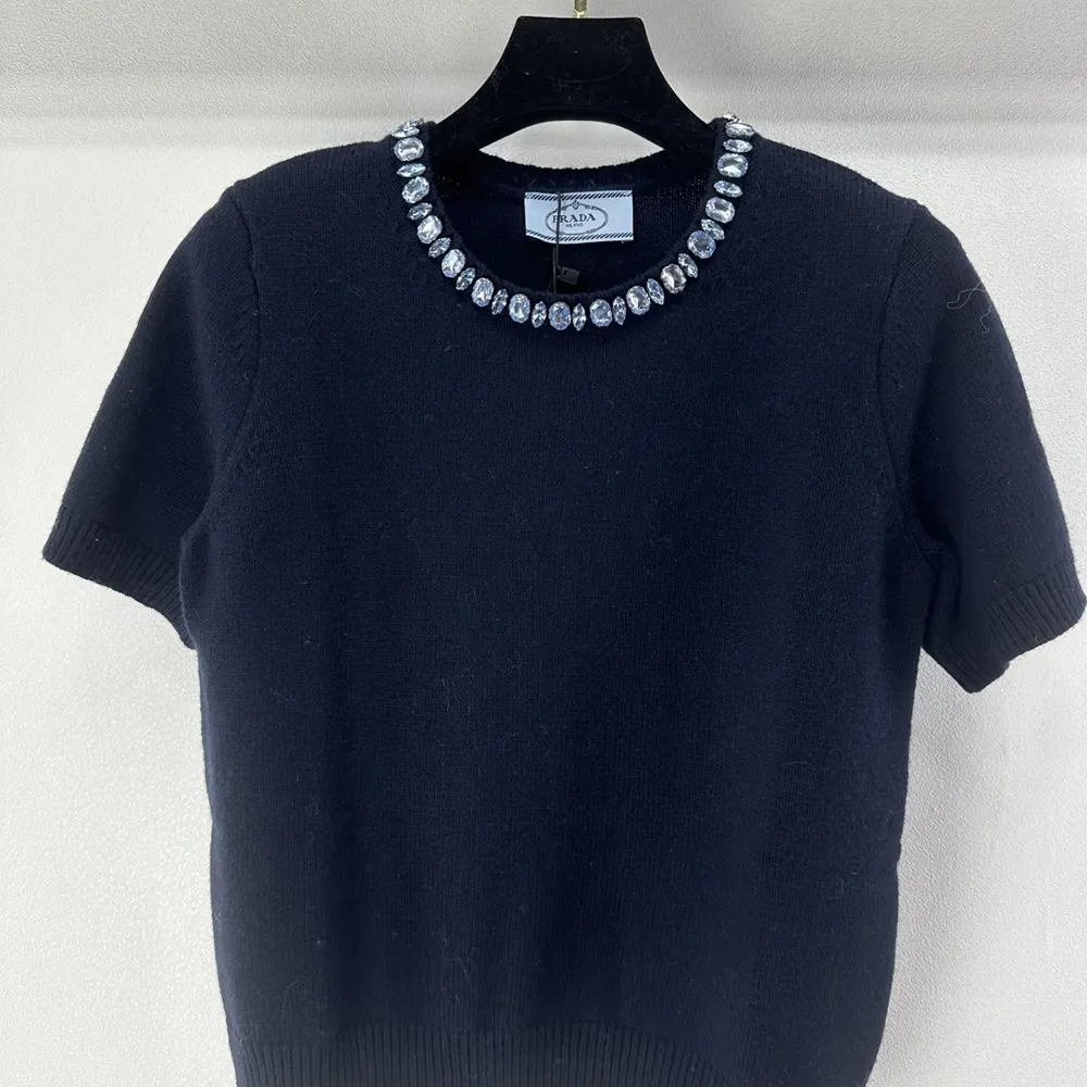 Prada Women Wool And Cashmere Crew-Neck Sweater-Navy P24V2B18M6