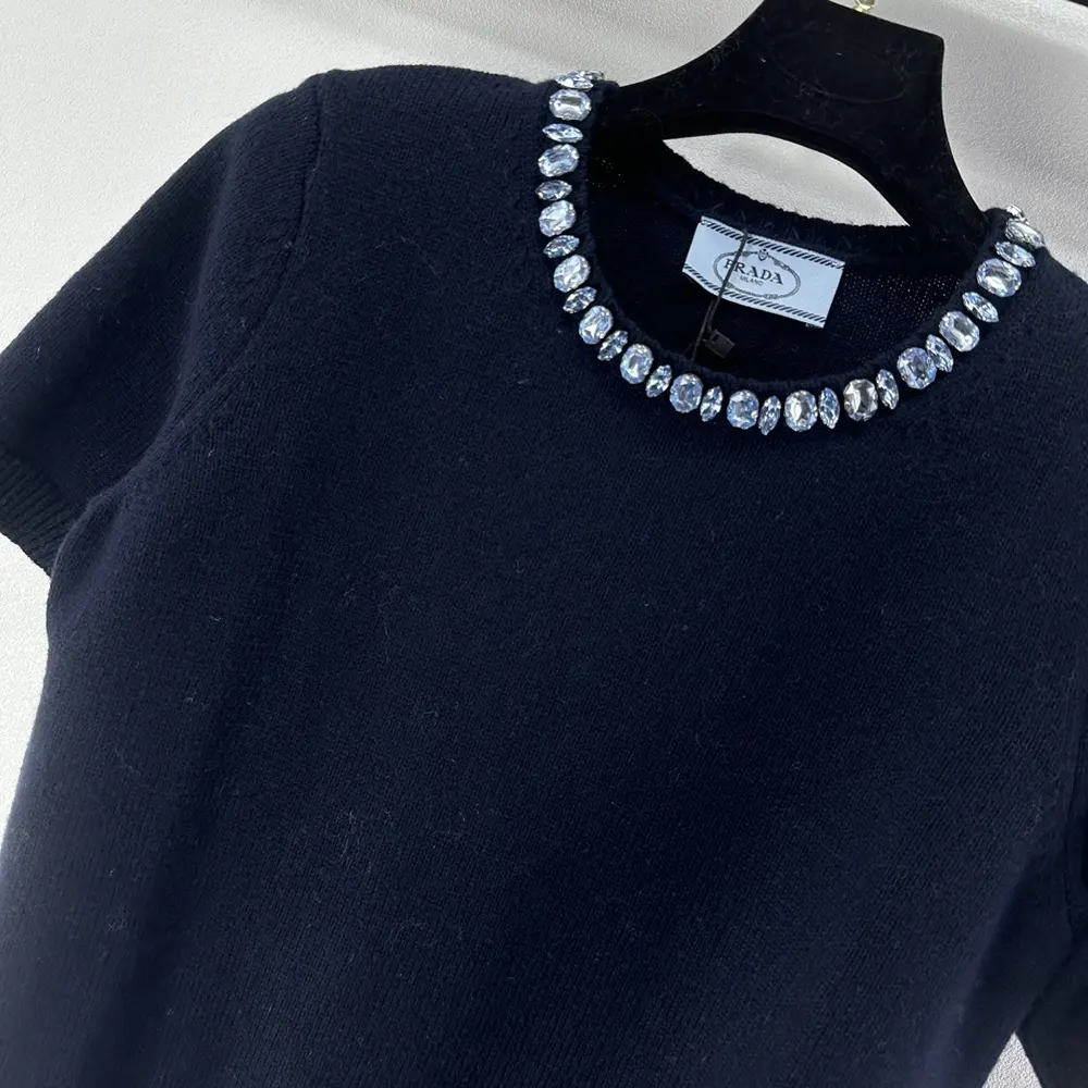 Prada Women Wool And Cashmere Crew-Neck Sweater-Navy P24V2B18M6