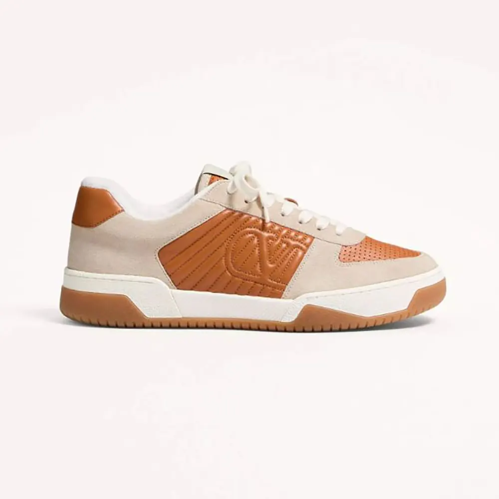 Valentino Unisex Sparry Sneaker in Split Leather and Nappa-Brown 8Y2S0M78ZZM