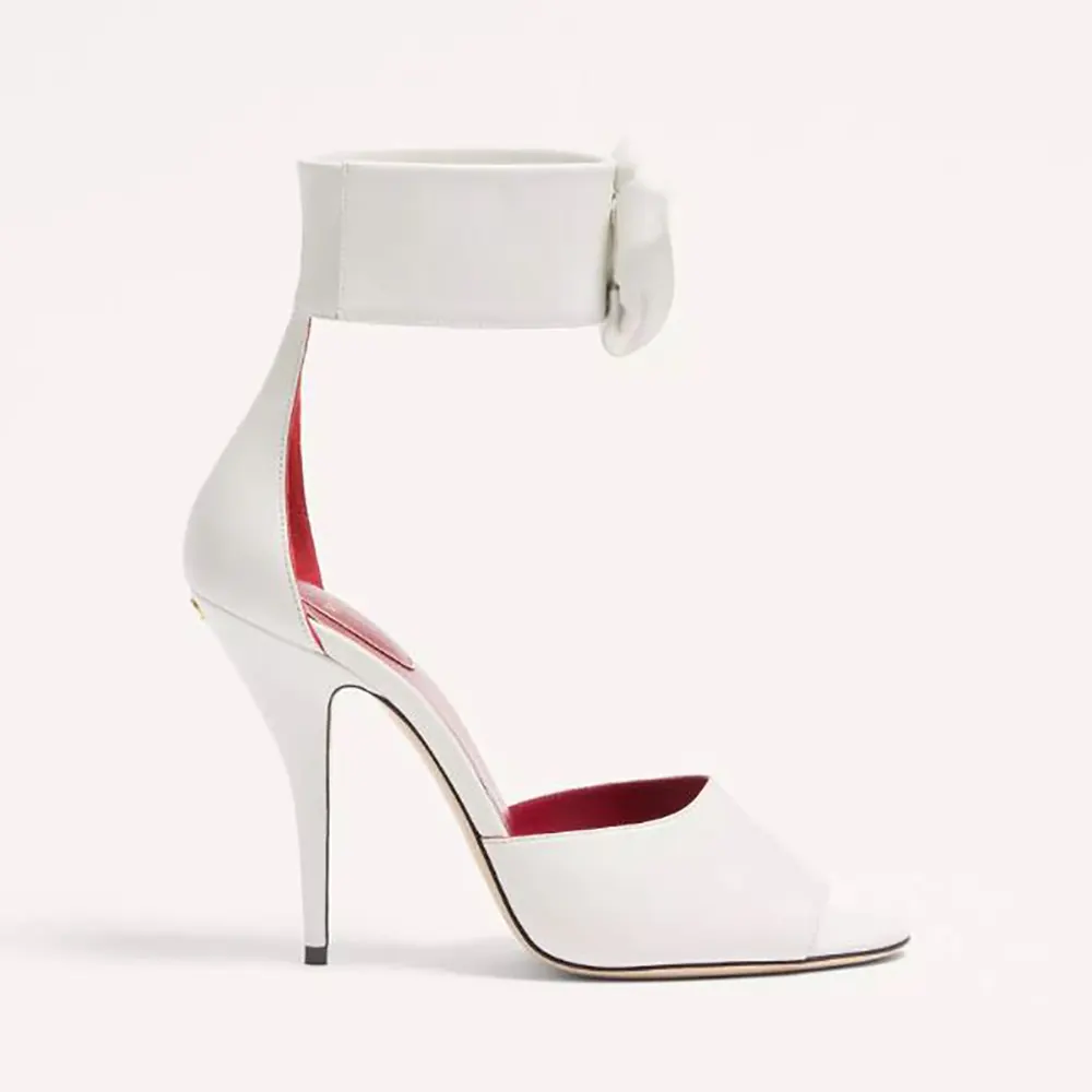 Valentino Women Drip Rose Kidskin Sandal With Crystals-White 7W0S0MY5RDW