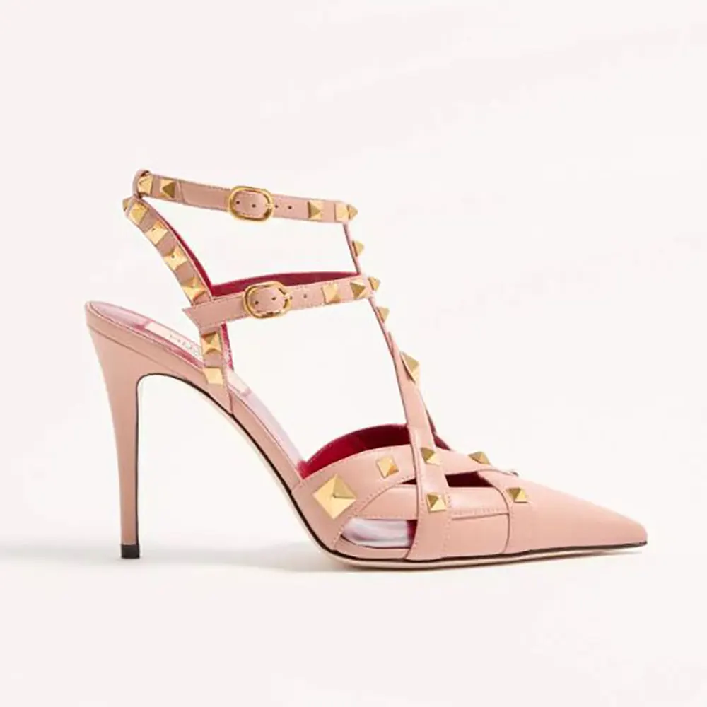 Valentino Women Studdy Kidskin Pumps 100mm-Pink 8W2S0NW0JYW