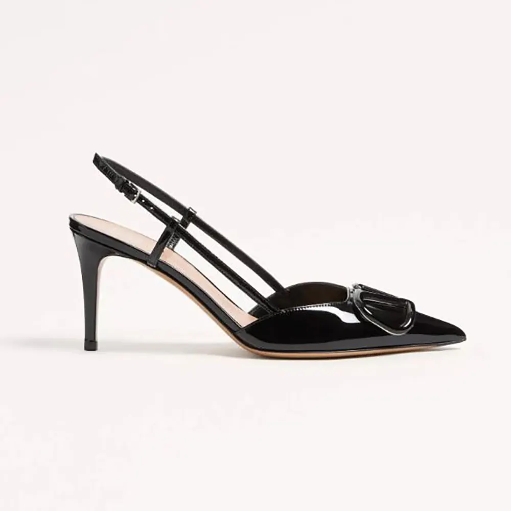 Valentino Women VLogo Signature Patent Leather Slingback Pump-Black 7W2S0R01TMK