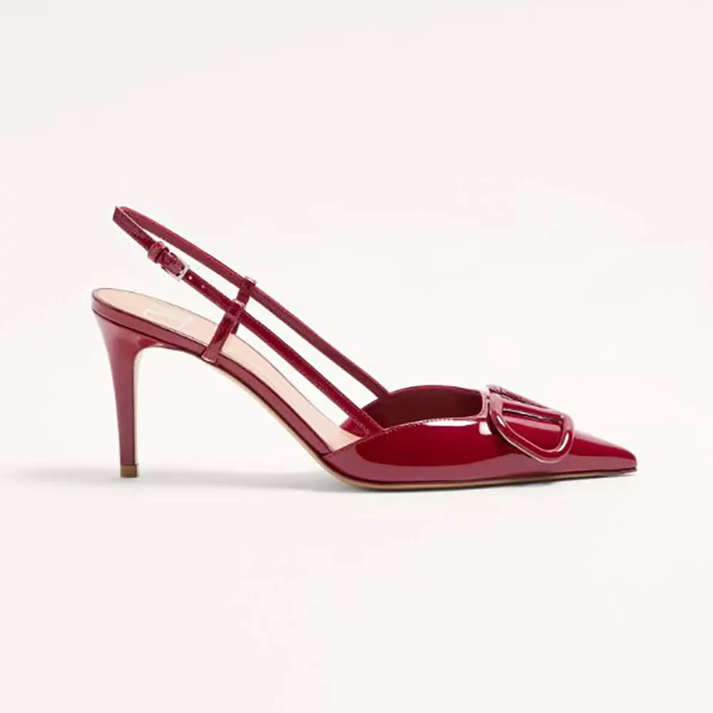 Valentino Women VLogo Signature Patent Leather Slingback Pump-Red 7W2S0R01TMK