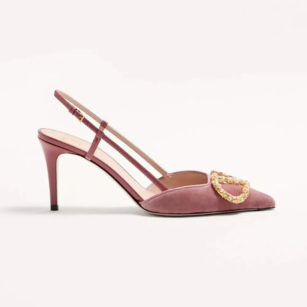 Valentino Women Vlogo Signature Slingback Pumps In Velvet With Jewel Logo
