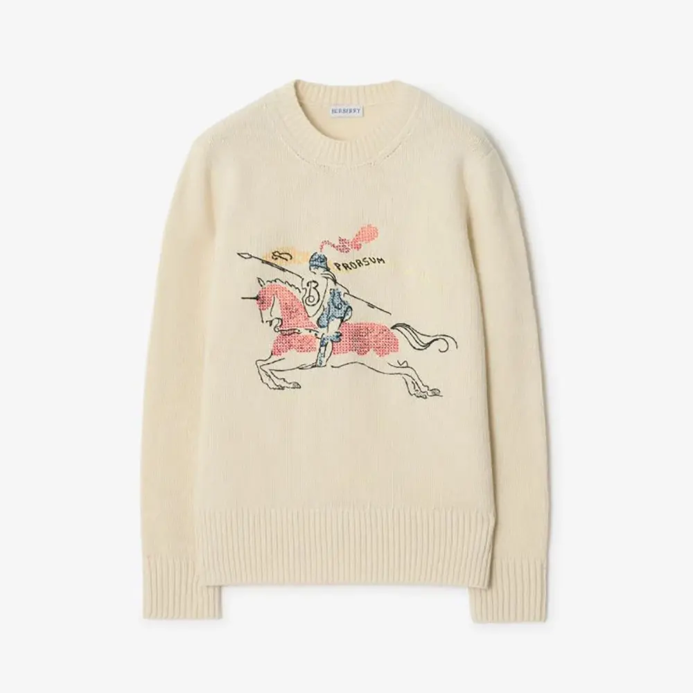 Burberry Women Cross Stitch EKD Wool Cashmere Sweater-White 81225531