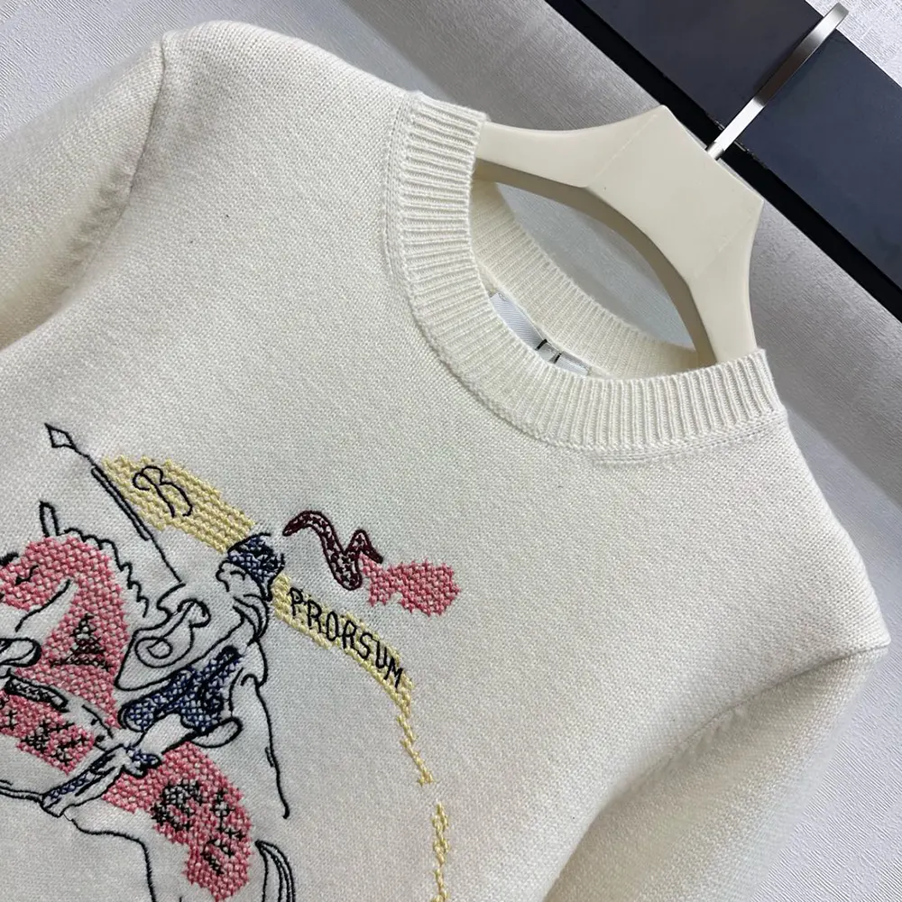 Burberry Women Cross Stitch EKD Wool Cashmere Sweater-White 81225531