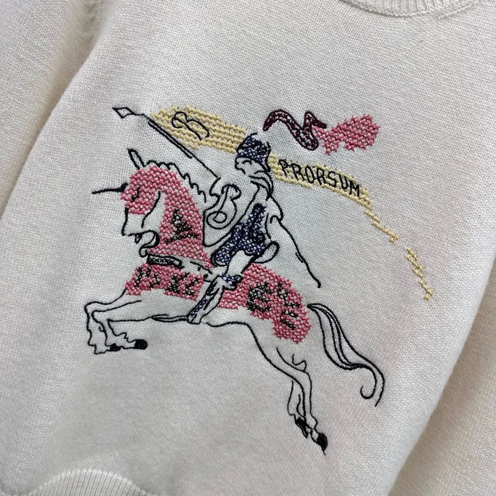 Burberry Women Cross Stitch EKD Wool Cashmere Sweater-White 81225531