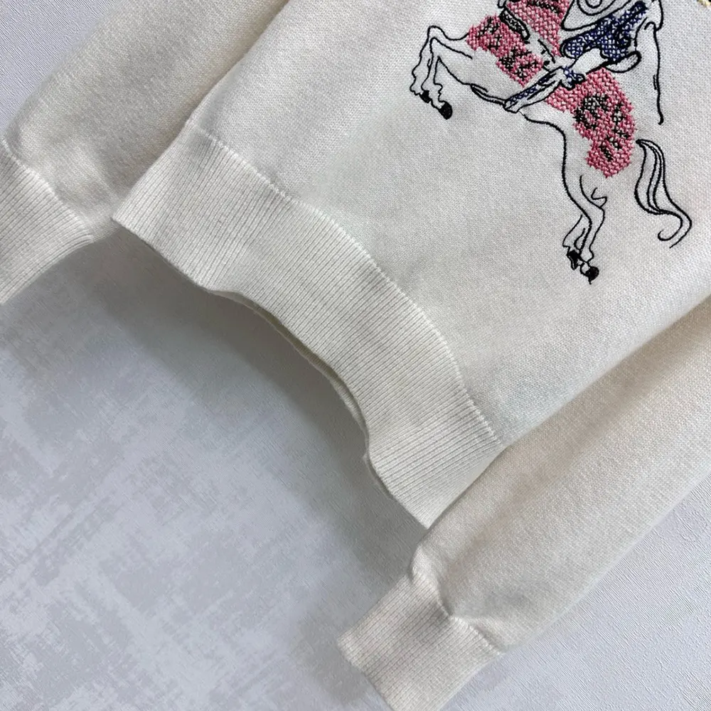 Burberry Women Cross Stitch EKD Wool Cashmere Sweater-White 81225531