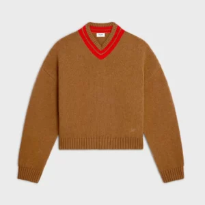 Celine Women V-Neck Sweater in Cashmere-Brown RY0RC0V09