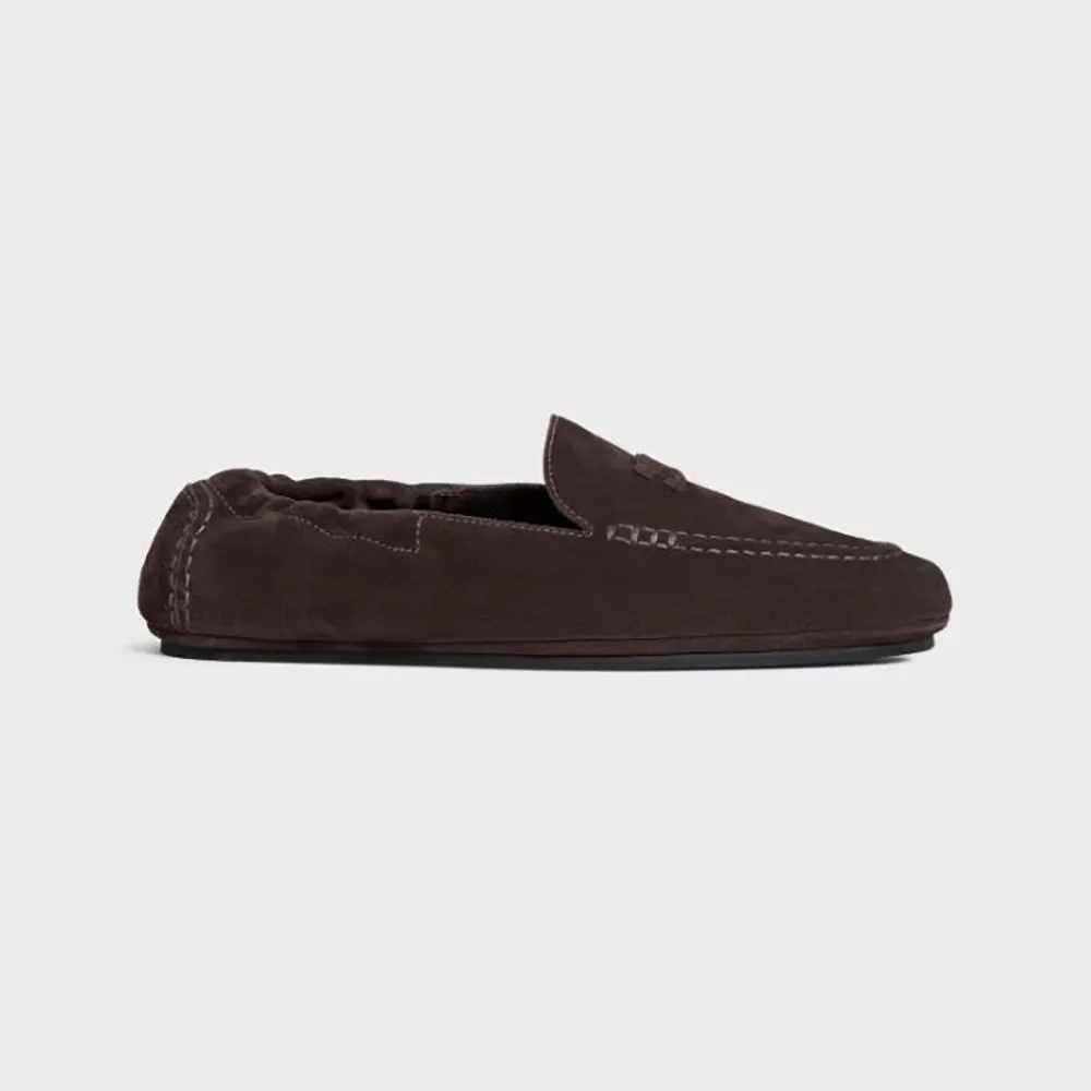Celine Unisex Adam Loafer in Suede Calfskin-Chocolate 365167029C