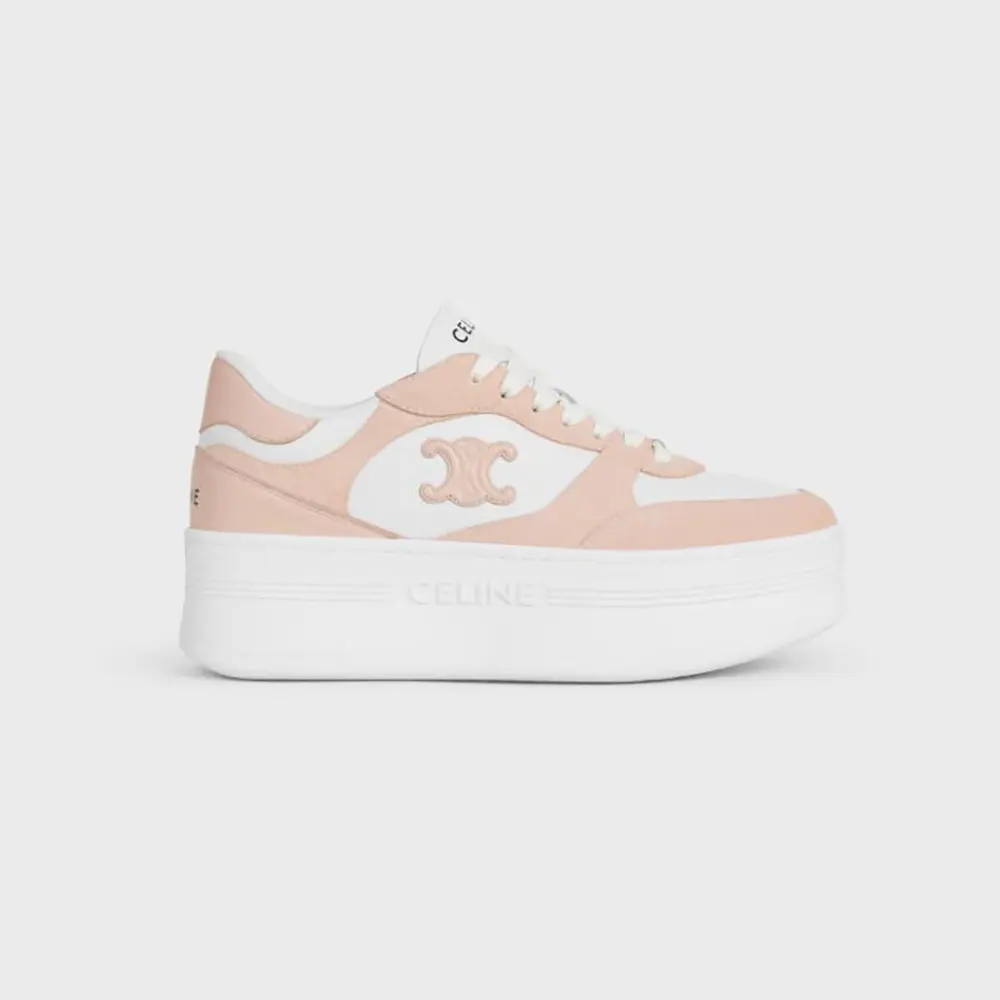 Block Wedge Sneaker With Triomphe Patch In Calfskin And Suede Calfskin-Pink
