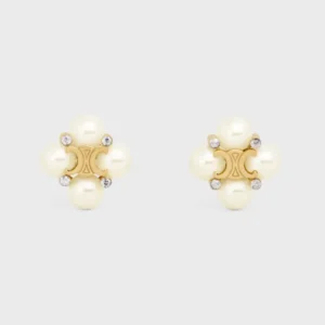 Celine Women Les Perles Celine Studs in Strass esin Pearls and Brass with Gold Finish