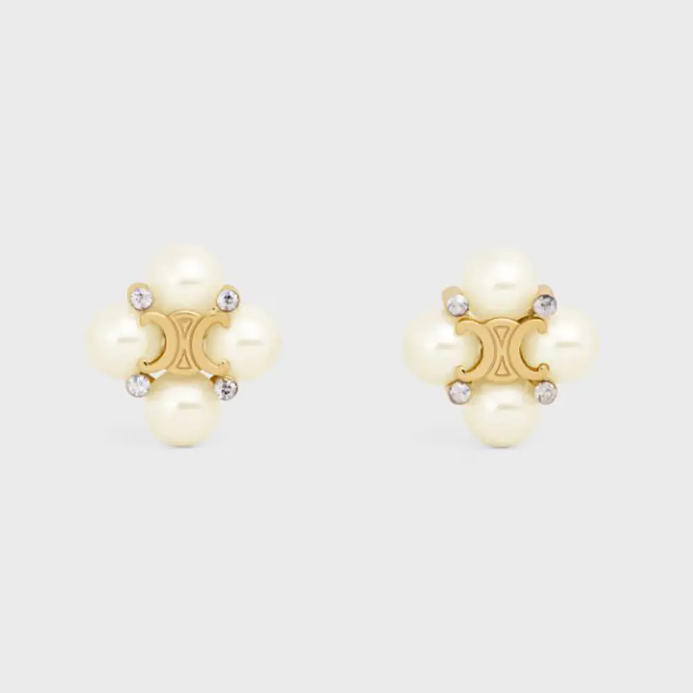 Celine Women Les Perles Celine Studs in Strass esin Pearls and Brass with Gold Finish