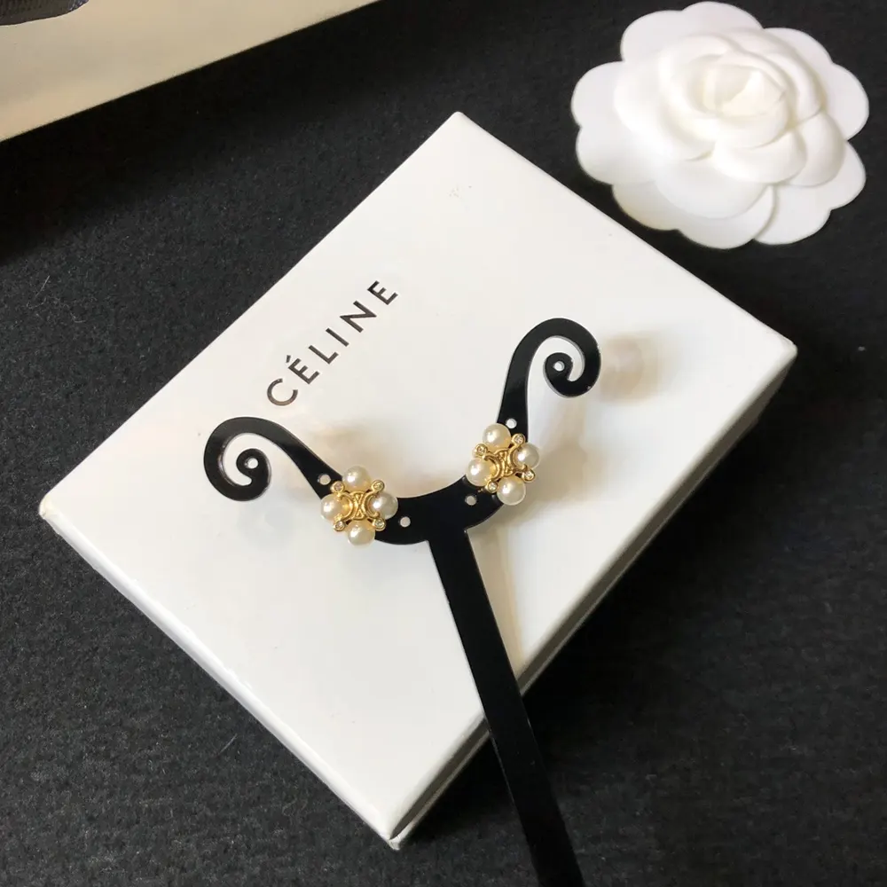 Celine Women Les Perles Celine Studs in Strass esin Pearls and Brass with Gold Finish