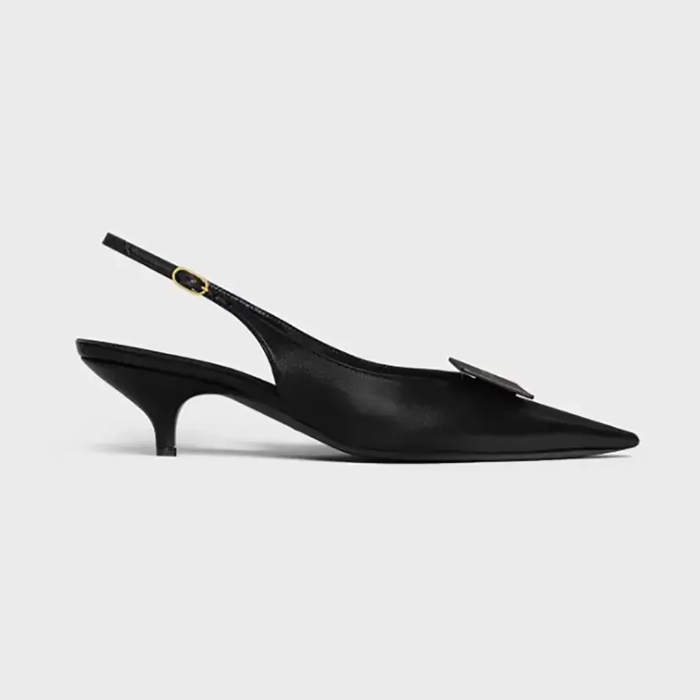 Celine Women Signature-Slingback with Label in Lambskin-Black 366415268C