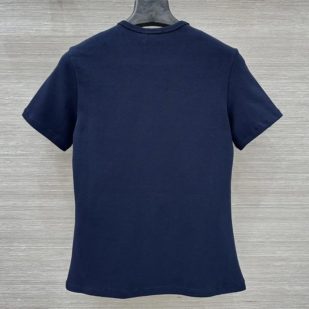Celine Women Triomphe T-Shirt In Ribbed Cotton Jersey-Navy RX0IX1407