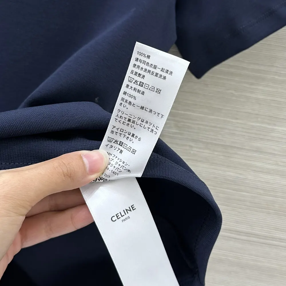 Celine Women Triomphe T-Shirt In Ribbed Cotton Jersey-Navy RX0IX1407