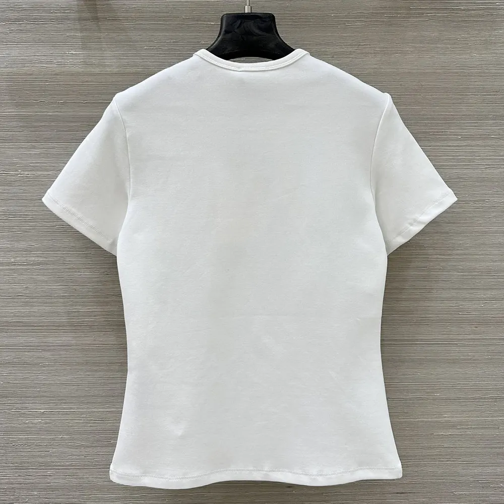 Celine Women Triomphe T-Shirt In Ribbed Cotton Jersey-White RX0IX1407