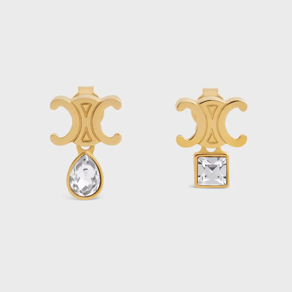 Celine Women Triomphe Twinkle Earrings in Strass and Brass with Gold Finish
