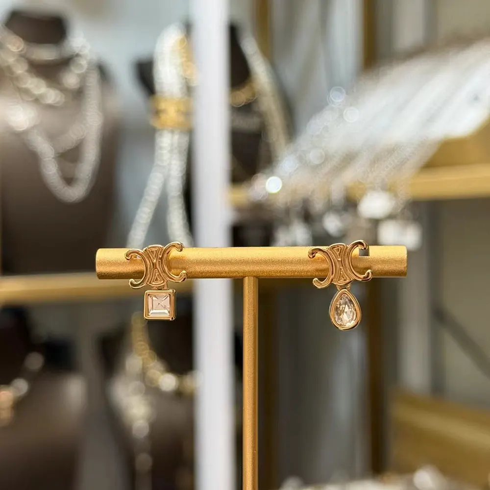 Celine Women Triomphe Twinkle Earrings in Strass and Brass with Gold Finish