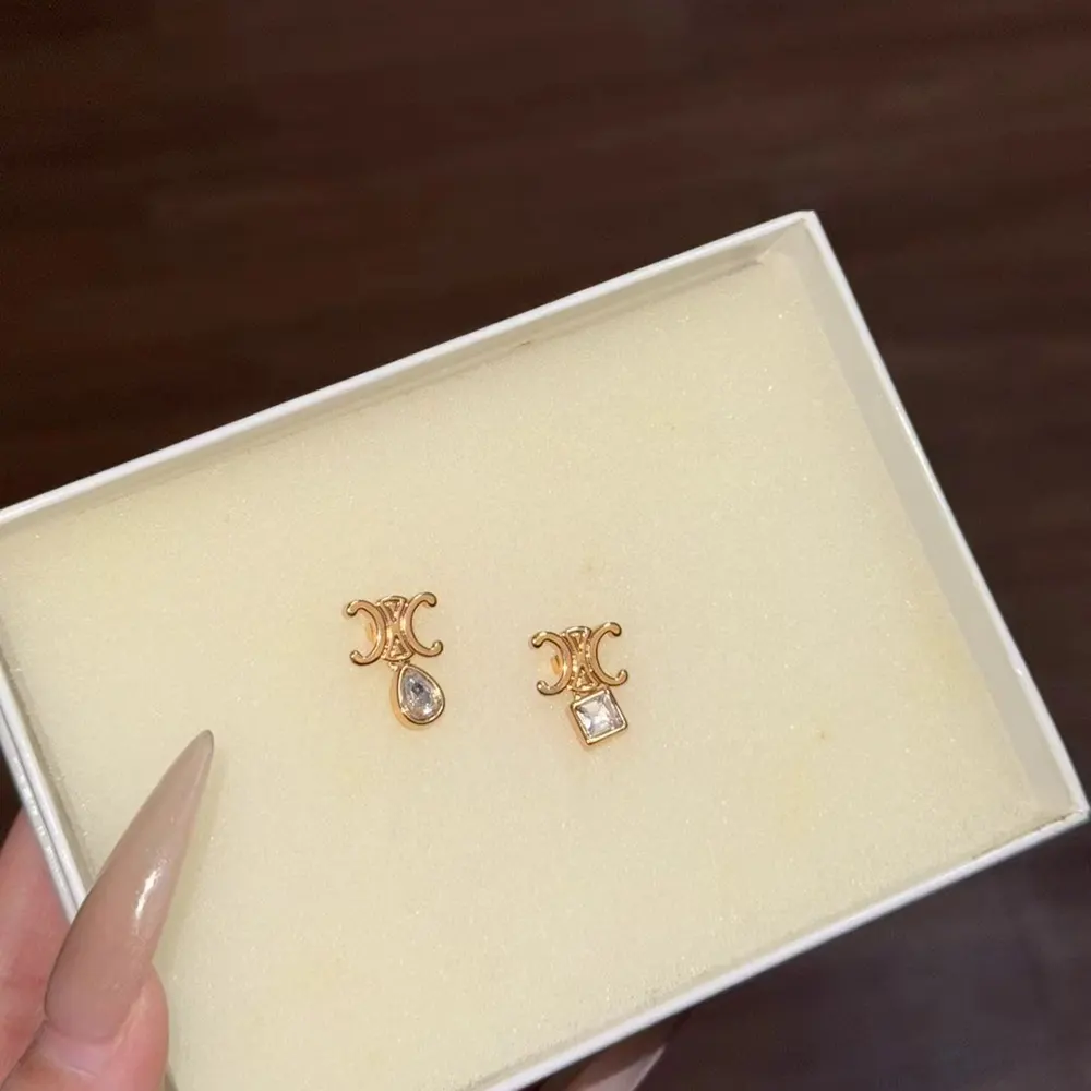 Celine Women Triomphe Twinkle Earrings in Strass and Brass with Gold Finish