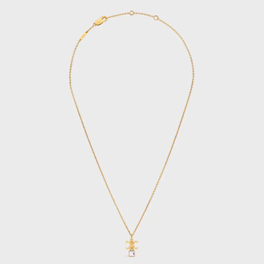 Celine Women Triomphe Twinkle Necklace in Strass and Brass with Gold Finish