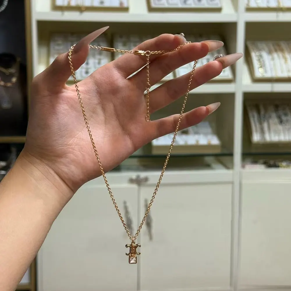 Celine Women Triomphe Twinkle Necklace in Strass and Brass with Gold Finish