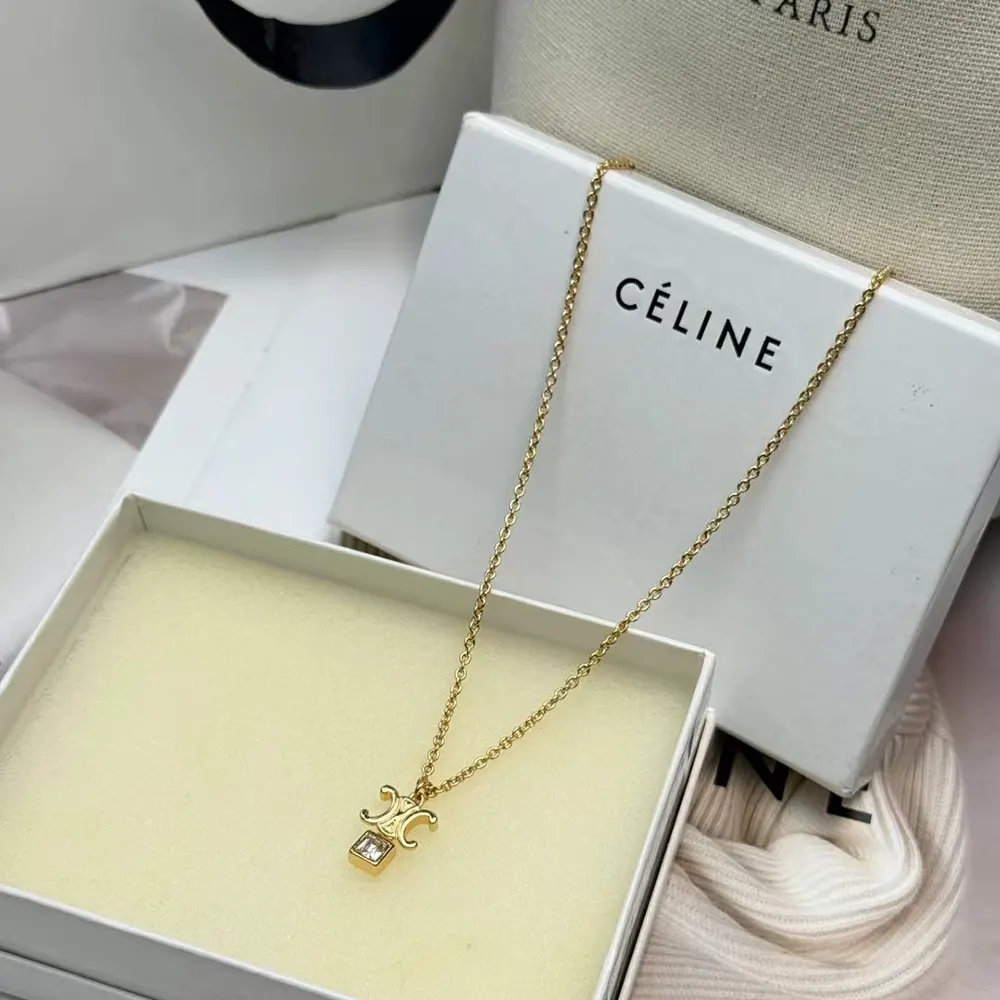 Celine Women Triomphe Twinkle Necklace in Strass and Brass with Gold Finish