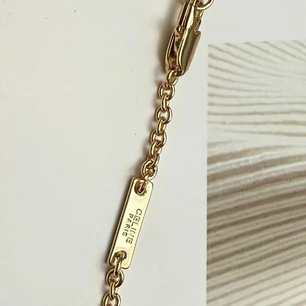 Celine Women Triomphe Twinkle Necklace in Strass and Brass with Gold Finish