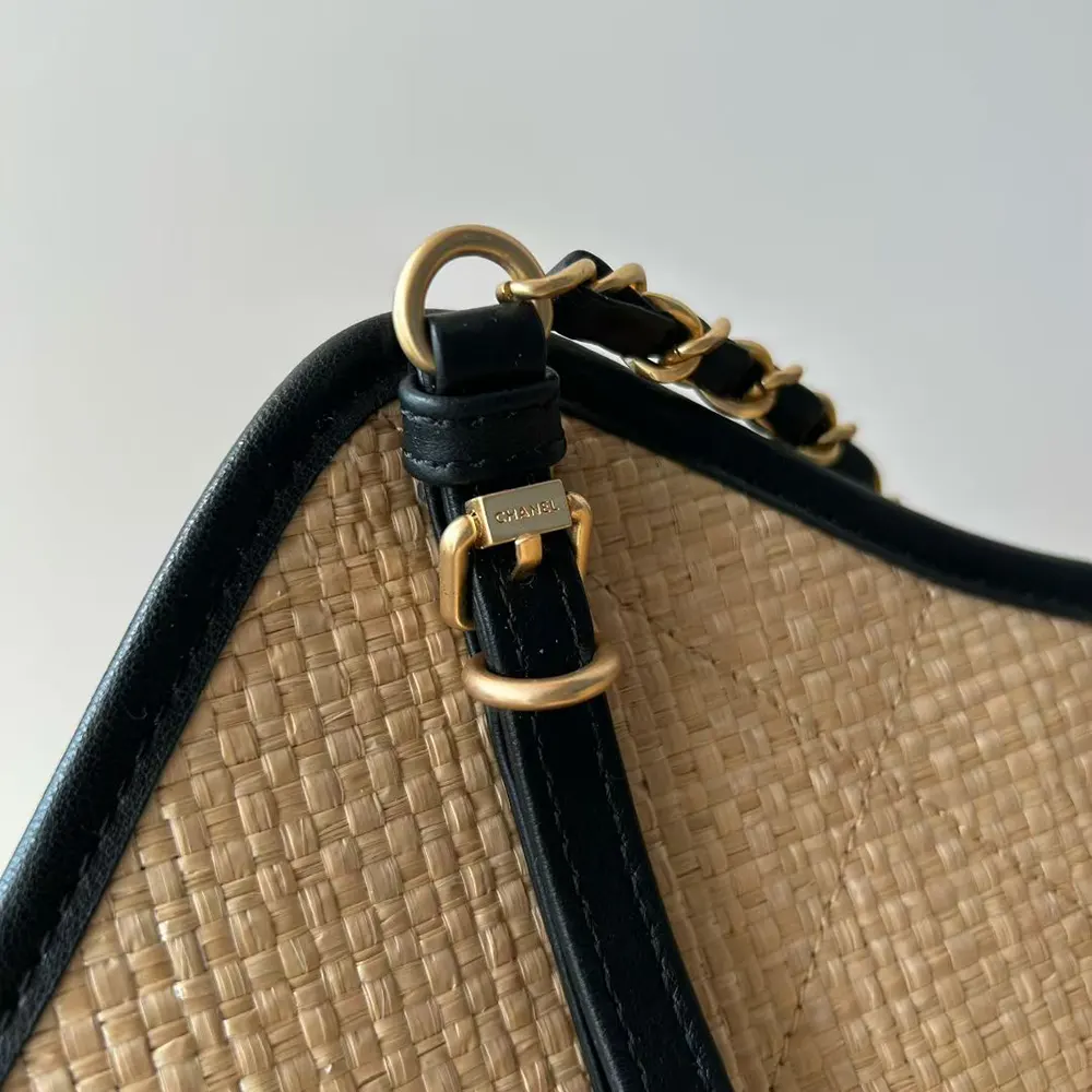 Chanel Women Maxi Shopping Bag Braided Raffia Calfskin & Gold-Tone Metal-Dark Beige