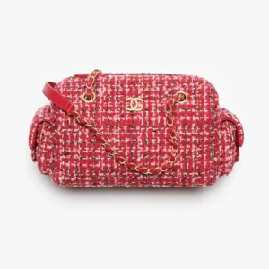 Chanel Women Small Bowling Bag Tweed & Gold-Tone Metal-Red