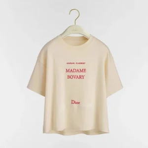 Dior Men Book Cover Oversized Cropped T-Shirt Beige and Red Cotton Jersey