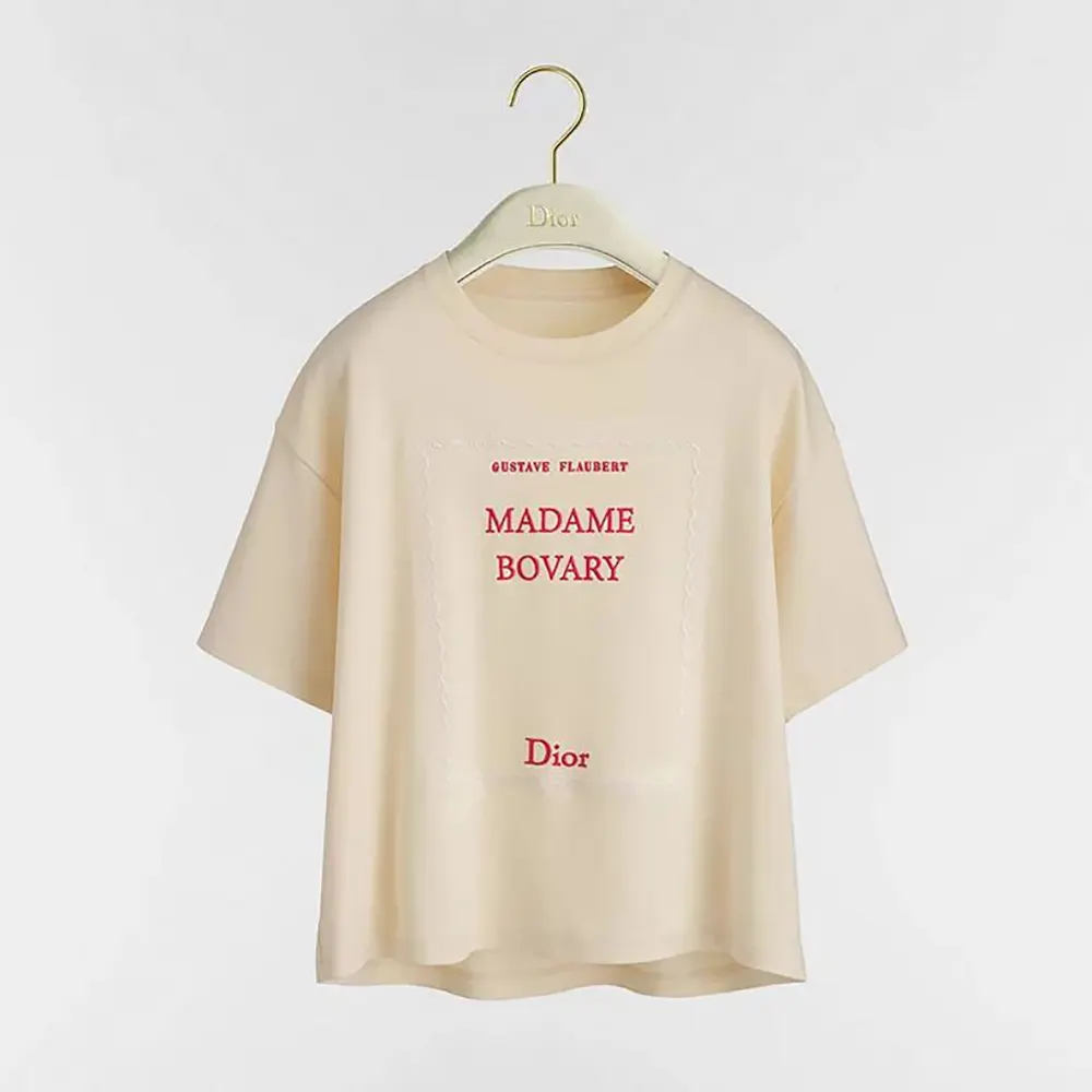 Dior Men Book Cover Oversized Cropped T-Shirt Beige and Red Cotton Jersey
