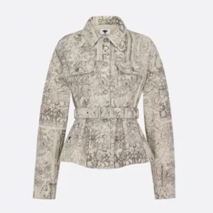 Dior Women Belted Jacket Beige Dior Barocco Cotton-Linen Denim 612V60A3190