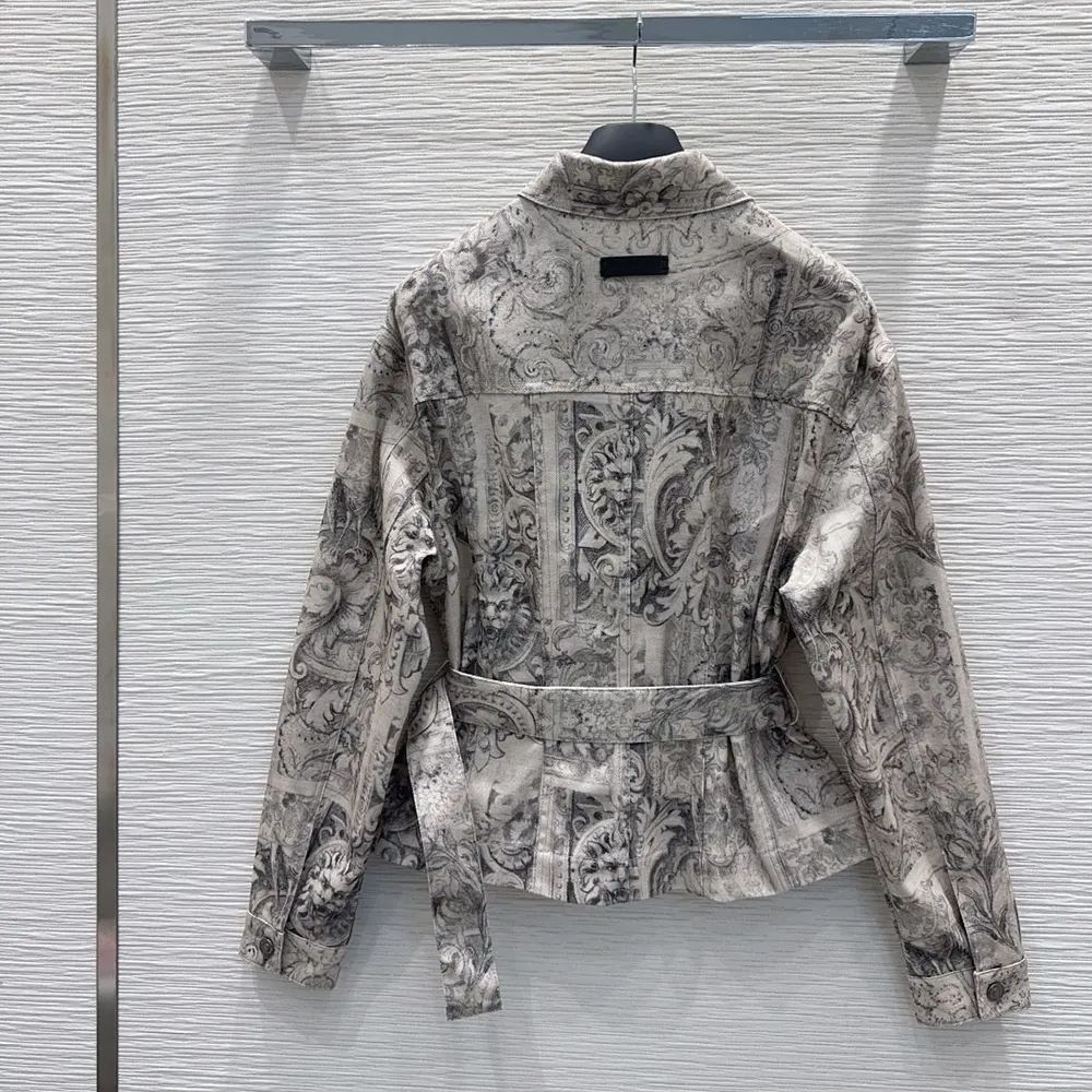 Dior Women Belted Jacket Beige Dior Barocco Cotton-Linen Denim 612V60A3190