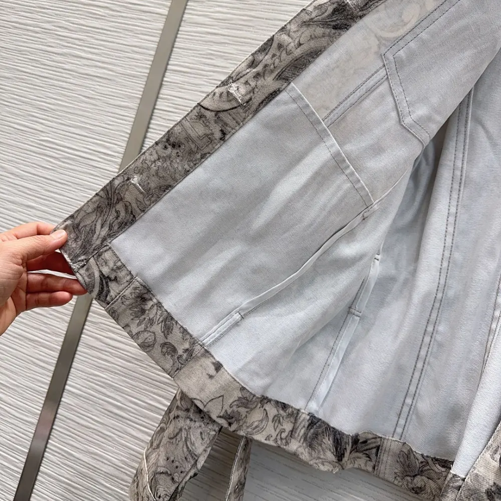 Dior Women Belted Jacket Beige Dior Barocco Cotton-Linen Denim 612V60A3190