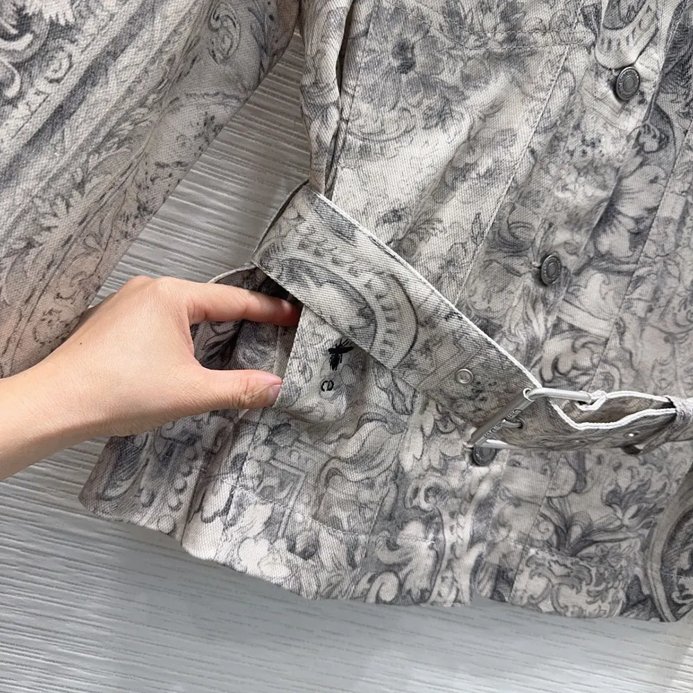 Dior Women Belted Jacket Beige Dior Barocco Cotton-Linen Denim 612V60A3190