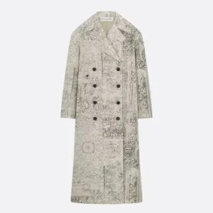 Dior Women Coat Beige Dior Barocco Cotton Mohair and Wool Blend 617M47A2402