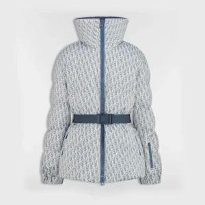 Dior Women DiorAlps Belted Puffer Jacket Blue and White Dior Oblique Quilted Technical Taffeta