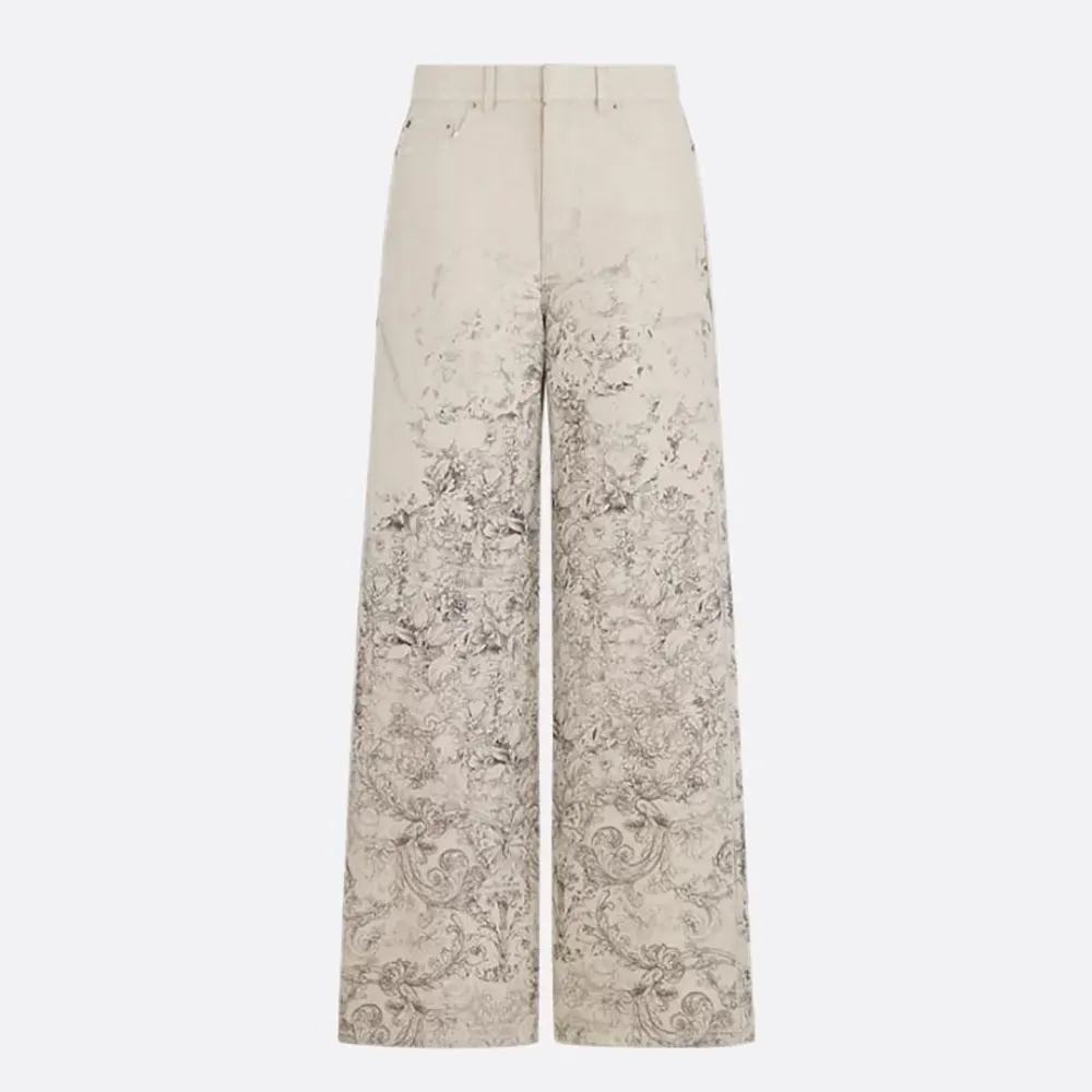 Dior Women Flared Jeans Beige Dior Barocco Cotton-Linen Denim 612P24A3191