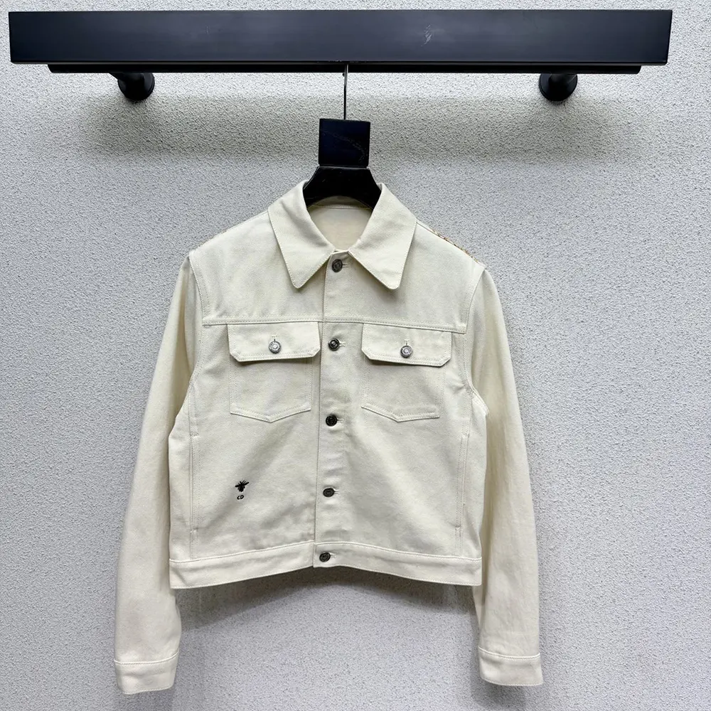 Jacket Ecru Cotton Denim with Gold-Tone Dioresque Stella Motif