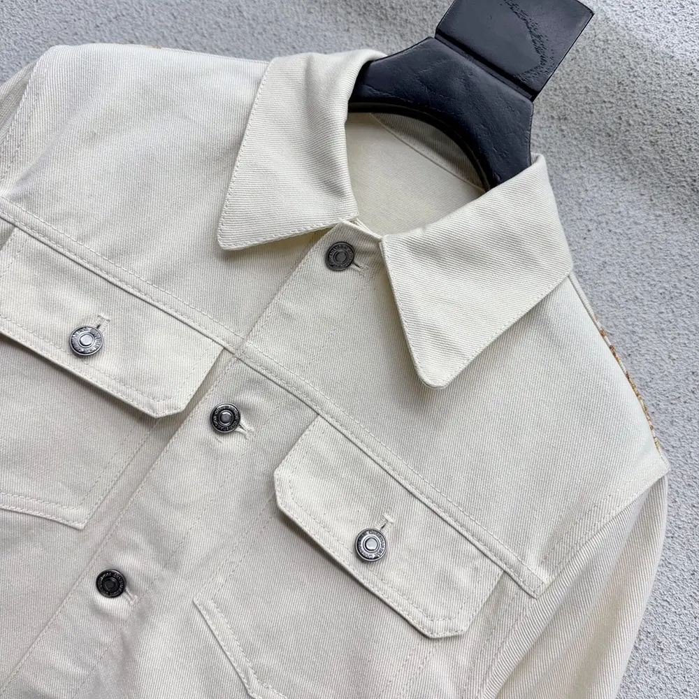 Jacket Ecru Cotton Denim with Gold-Tone Dioresque Stella Motif