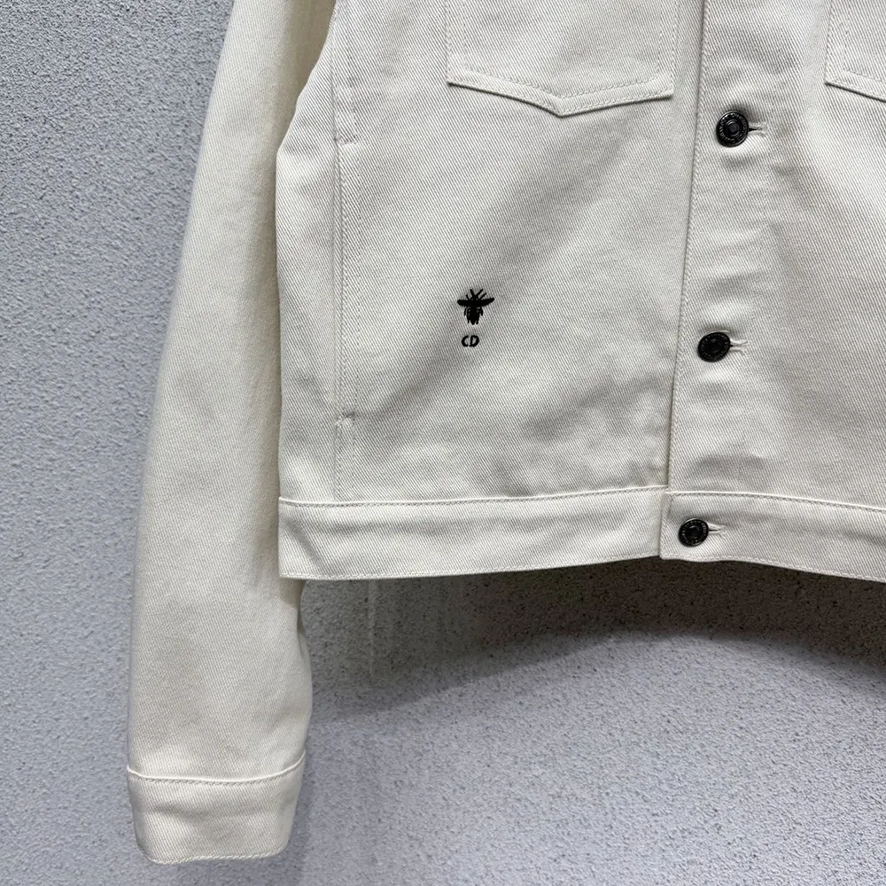 Jacket Ecru Cotton Denim with Gold-Tone Dioresque Stella Motif