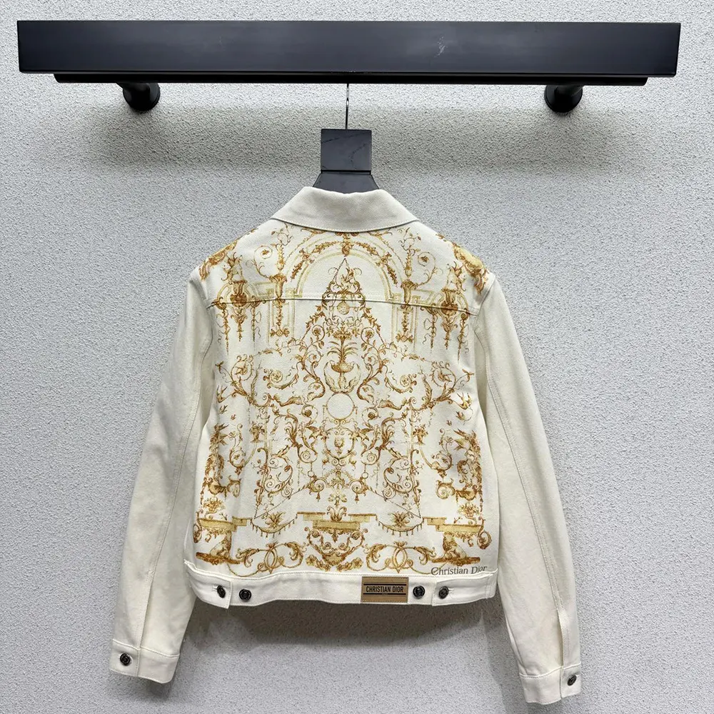 Jacket Ecru Cotton Denim with Gold-Tone Dioresque Stella Motif