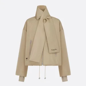 Dior Women Jacket with Scarf Collar Beige Padded Silk Faille 617C46A6540