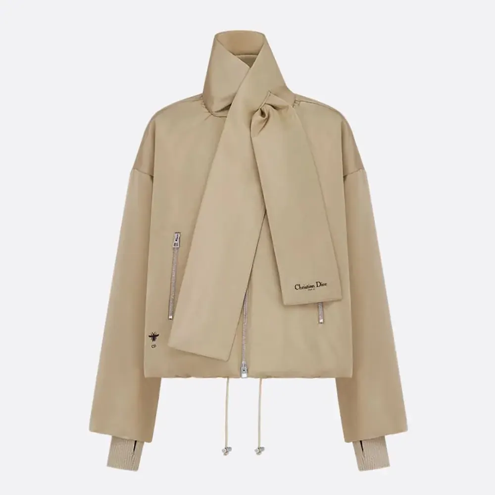 Dior Women Jacket with Scarf Collar Beige Padded Silk Faille 617C46A6540